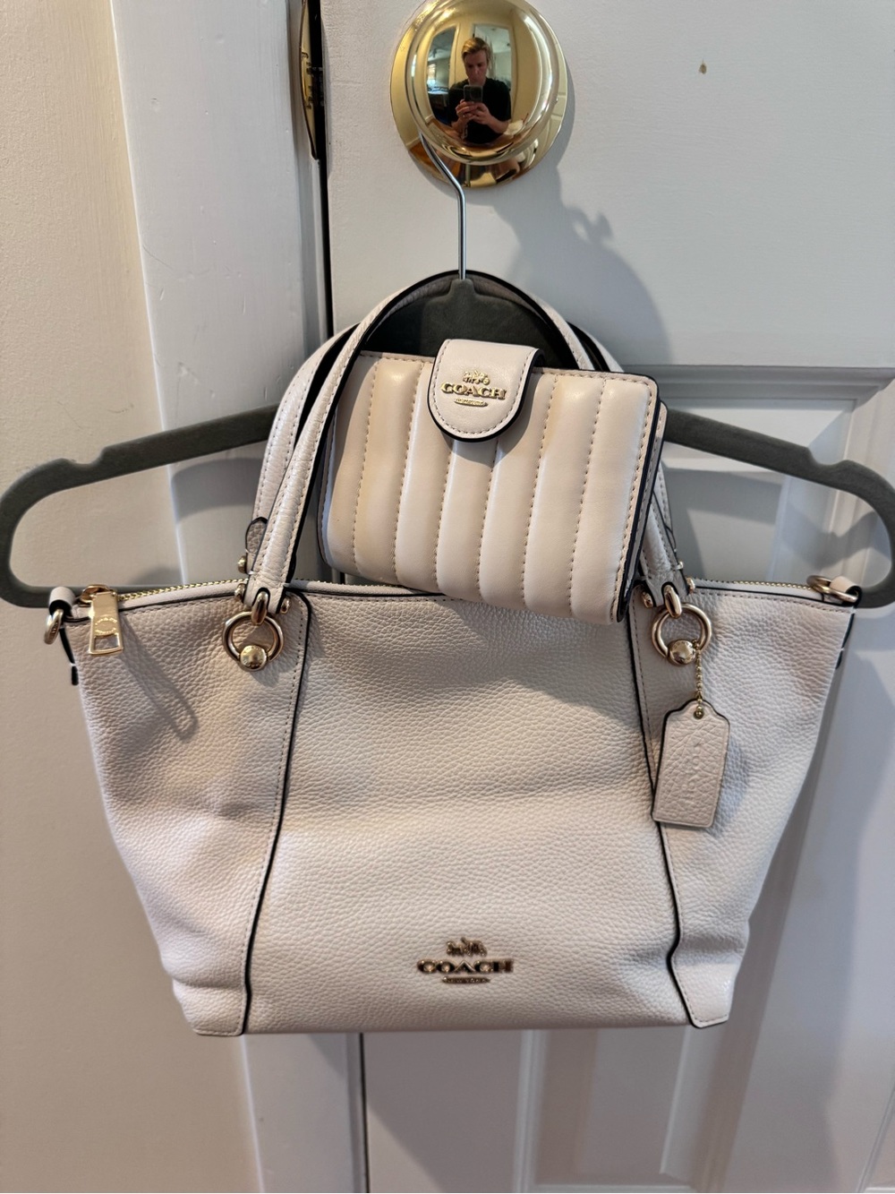 Coach Cream Pebbled Leather Tote with Quilted Wallet